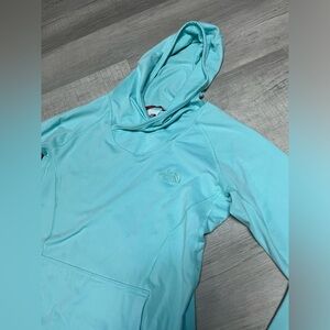 Women’s Small The North Face Teal Blue Pull Over Cowl Neck Hoodie W Thumb Holes